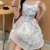 Amozae-Bow Sweet Lolita Girl Dress Women Clothing Korea Cute Bandage Sling Beach Dress Kawaii Summer Pulls Sexy Clothes Femme Dresses