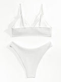 Amozae-Plain smocked V-neck bikini set- Streetwear y2k outfits Fall Outfits Christmas Thanksgiving Gift New Year's Eve