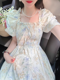 Amozae-dress to impress party dress nye outfits Puff Sleeve Bow Tie Chiffon Floral Long Dress   YM1565