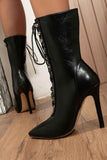 Amozae-Pointed Toe Lace Up Mid-Calf Boots