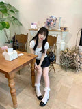 Amozae-Y2k Top Lace White Slim Kawaii Cute Women Clothes T shirt Suit Harajuku Sexy Sweet Girl Japanese Grunge Crop Top 2000s Tshirts