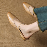 Amozae-2025 New Spring Summer Genuine Cow Leather Women's Cover Toe Mule Sandals Slip-On Flat Shoes Outdoor Casual Comfortable Slippers