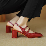 Amozae-2024 New High Heels Solid Split Leather Solid Color Shallow Women Sandals Belt Buckle Party Office Wedding Lolita Ladies Dress