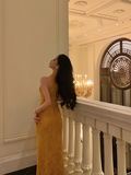 Amozae-dress to impress party dress nye outfits Sexy Gold Halter Neck Print Floral Slit Party Dress YM1671