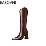 Amozae-Designer Winter Woman High Boots Fashion Pointed Toe Long Boots Shoes Ladies Elegant Square Heel Women's Knight Bootties-Platform boots