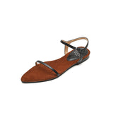 Amozae-Amozae Women New Pointed Toe Flat Heels Split Leather Shoes Summer Leisure Narrow Band Belt Buckle Sandals Женские Сандалии 2024