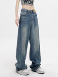 Amozae-2000er Blaue Baggy Boyfriend Jeans mit Wasch Effekt- Streetwear y2k outfits Fall Outfits Christmas Thanksgiving Gift New Year's Eve