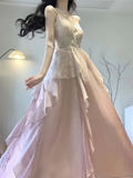 Amozae-dress to impress party dress nye outfits Beautiful Spaghetti Straps Ombre Pink Chiffon Prom Dress Long Evening Gown YM1729