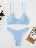 Amozae-Plain smocked V-neck bikini set- Streetwear y2k outfits Fall Outfits Christmas Thanksgiving Gift New Year's Eve
