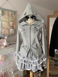 Amozae-Kawaii Hoodie Winte Clothes Vintage 2000s Hoodies Zip Up Hoody Cute Korea Slim Streetwear Sweet Girl Sweatshirts Cat Y2k Tops