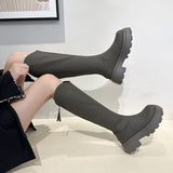 Amozae-Retro Style Women Knee High Boots Fashion Back Zippers Shoes Autumn Winter Thick Heel Ladies Knight Long Booties-Platform boots