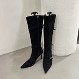 Amozae-Vintage Women Pointed Toe Western Knee-High Boots Warm Short Plush Long Booties High Heels Stripper Shoes Botas Mujer-Platform boots