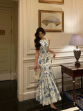 Amozae-dress to impress party dress nye outfits Pretty Blue Floral Ruffle Long Prom Dress Mermaid Party Dress YM1705