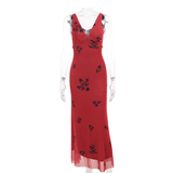 Amozae-dress to impress party dress nye outfits French printed red V-neck suspender dress for women in summer YM1066