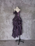 Amozae-dress to impress party dress nye outfits Irregular Ruffled Suspender Prom Dress Dark Purple Long Birthday Dress YM1629