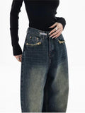 Amozae-Dark washed vintage baggy boyfriend jeans- Streetwear y2k outfits Fall Outfits Christmas Thanksgiving Gift New Year's Eve