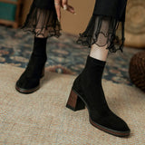 Amozae-Women Elegant High Heel Slip-on Platform Streetwear Short Boots Ladies Fashion Autumn Winter Square Heel Round Toe Stretch Boots