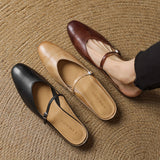 Amozae-2025 New Spring Summer Genuine Cow Leather Women's Cover Toe Mule Sandals Slip-On Flat Shoes Outdoor Casual Comfortable Slippers