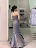 Amozae-dress to impress party dress nye outfits Pretty High Low Gray Blue Long Party Dress Mermaid Birthday Outfits YM1632