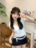Amozae-Y2k Top Lace White Slim Kawaii Cute Women Clothes T shirt Suit Harajuku Sexy Sweet Girl Japanese Grunge Crop Top 2000s Tshirts