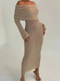 Amozae-nye outfits back to school dress  Marisol Off Shoulder Boucle Maxi Dress