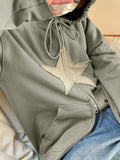 Amozae-Fall Outfits -Vintage baggy hoodie with star patch and zipper- Streetwear y2k outfits Fall Outfits Christmas Thanksgiving Gift New Year's Eve