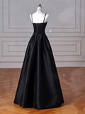 Amozae-Cyber Monday Christmas party outfits Elegant Black A-Line Satin Long Prom Dress Long Prom Dress B531