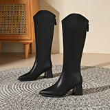 Amozae-Autumn Winter Keep Warm Fur Women Knee High Boots Fashion Pointed Toe Shoes Thick Heel Ladies Knight Long Booties-Platform boots