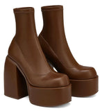 Amozae-Back To School Gifts Chunky Heels Zipper Platform Boots