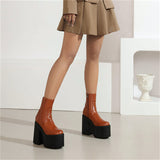 Amozae-Back To School Gifts Chunky Heel Round Toe Platform Boots
