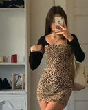 Amozae-Punk Dresses Leopard Sexy Long Sleeves Women Dress High waist Vintage Slim Mini Dress Gothic Harajuku Sweet Girl Y2k Short Dress