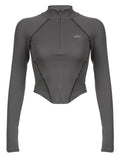 Amozae-Fall Outfits -Cyberpunk long sleeve crop top with seam detail- Streetwear y2k outfits Fall Outfits Christmas Thanksgiving Gift New Year's Eve