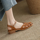 Amozae-Retro style Summer Women Sandals Fashion Elegant Weave Cover Toe Shoes Ladies Comfort Low Heel Beach Vacation Sandalias-Platform boots