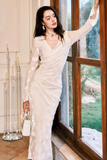 Amozae-dress to impress party dress nye outfits Elegant White V Neck Sheath Long Prom Dress Birthday outfits YM1682