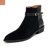 Amozae-New Women Autumn Winter Kid Suede Pointed Toe Chunky Heels Short Boots Ladies Metal Chain Decoration Handmade Retro Ankle Boots