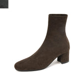 Amozae-2023 New Spring and Autumn British Style Round Toe Socks Stretch Boots Women Suede Thick Heel High heel Elastic Thin Short Boots
