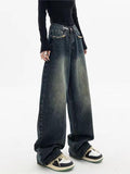 Amozae-Dark washed vintage baggy boyfriend jeans- Streetwear y2k outfits Fall Outfits Christmas Thanksgiving Gift New Year's Eve