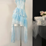 Amozae-birthday dress pretty outfits Ethereal Blue High-Low Ruffle Layered Summer Dress