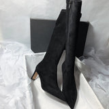 Amozae-Pointed Toe Women Sock Knee High Boots Fashion Zippers Slim Long Booties Square Heel Autumn Winter Ladies Shoes-Platform boots