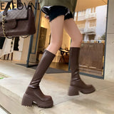 Amozae-Winter Platform Women's High Boots Fashion Slip On Long Botas Ladies Elegant Thick Bottom Shoes Women's Knight Bootties-Platform boots