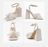 Amozae-Bow Knot Chunky Heel Sandals