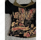 Amozae-Vintage Clothes Women Butterfly Sexy Punk Streetwear Slim Femme Tees Shirt Gothic Casual Grunge T shirts 2000s Emo Y2k Crop Top