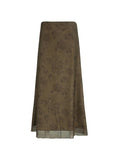Amozae-Brown vintage floral mesh maxi skirt- Streetwear y2k outfits Fall Outfits Christmas Thanksgiving Gift New Year's Eve