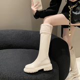 Amozae-Winter Warm Plush Women Knee High Boots Fashion Soft Leather Long Booties Street Style Square Low Heels Shoes-Platform boots