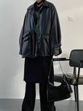 Amozae-Retro Oversized Schwarze Faux Lederjacke mit Reißverschluss- Streetwear y2k outfits Fall Outfits Christmas Thanksgiving Gift New Year's Eve