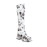 Amozae-Back To School Gifts Colorful Floral Square Toe Boots