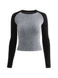 Amozae-Fall Outfits -Raglan sleeve rib crop top- Streetwear y2k outfits Fall Outfits Christmas Thanksgiving Gift New Year's Eve