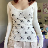 Amozae-Punk Sexy Long sleeves Winter Skulls T shirts Women Gothic Hot Girl Sweet Tees Clothes Slim 2000s Harajuku White T Shirt Y2k Top