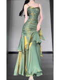 Amozae-dress to impress party dress nye outfits Retro Mermaid Green Prom Dress With Flower  YM1602