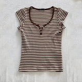 Amozae-Crop Top Stripe 2000S Summer T shirts Women Vintage Clothes Casual Punk Femme Tee Shirt Harajuku  Grunge Y2k Clothing Sweet Girl